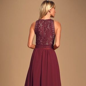 Lulu’s Forever and Always Burgundy Lace Maxi